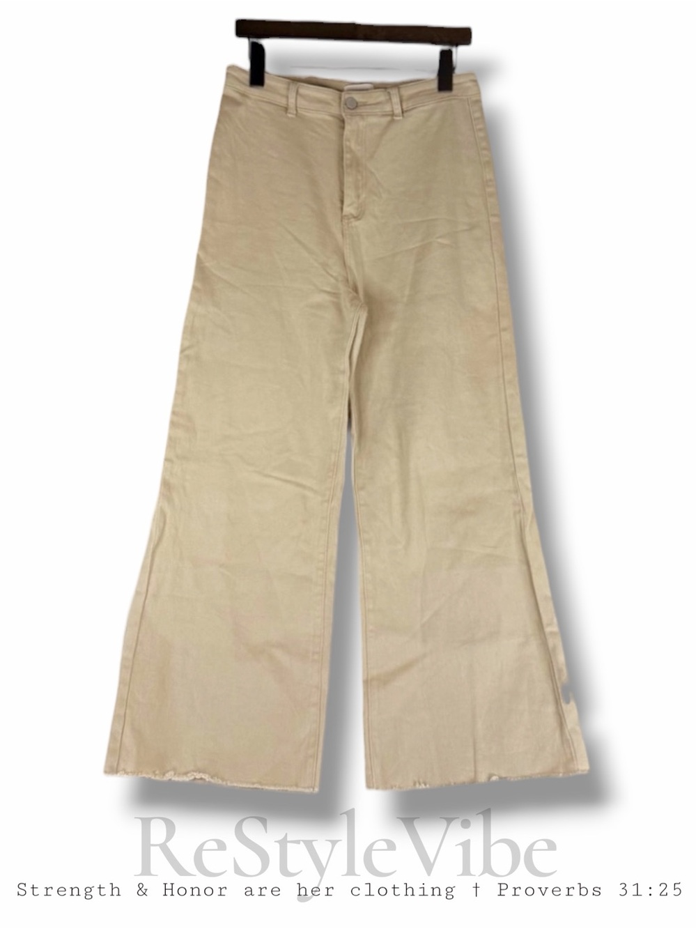 ANNIEWEAR Women’s Size L Denim Jeans Tan Wide Leg Style High Rise Fit Stretch